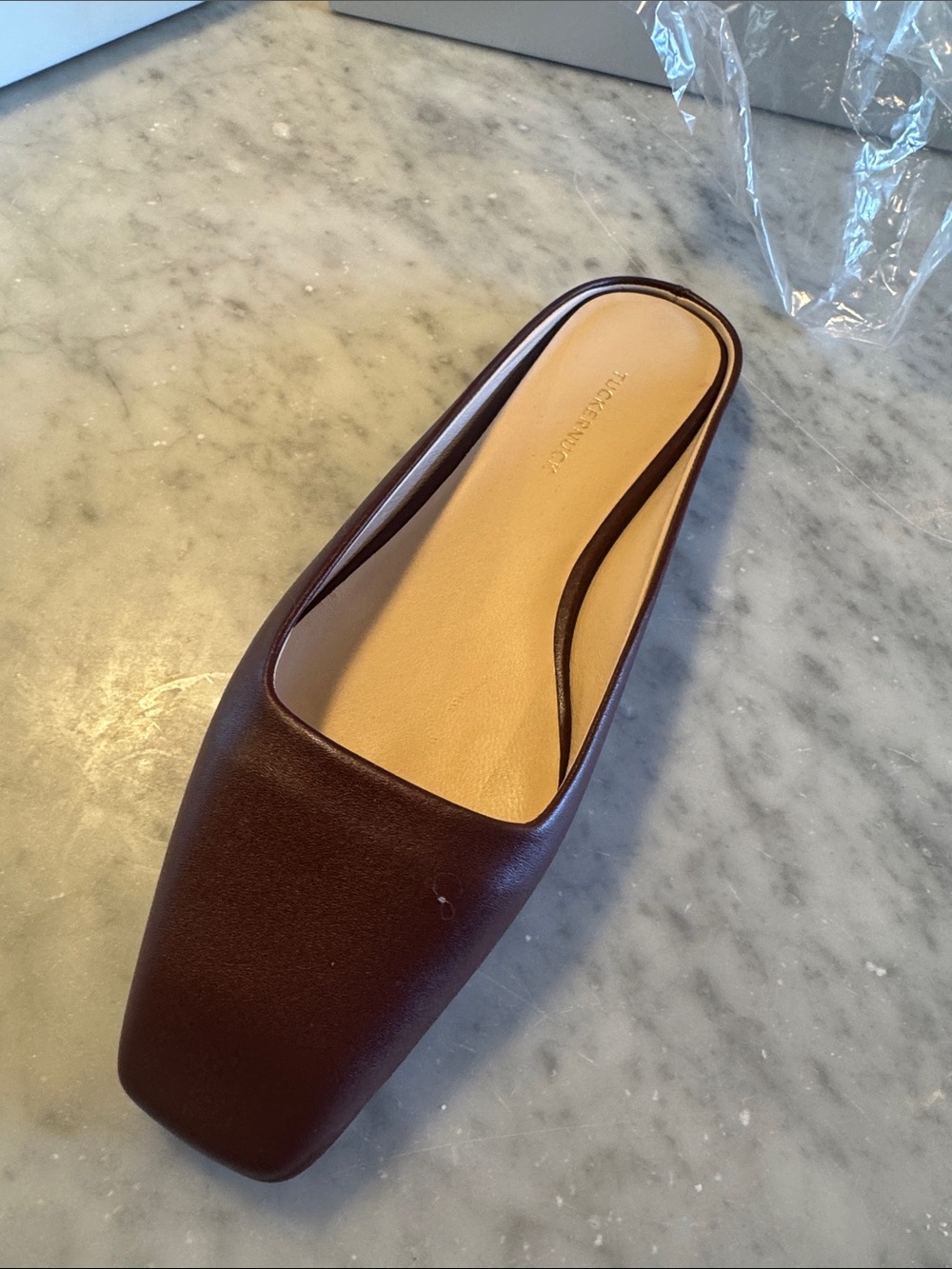 Tuckernuck Chestnut Brown Square-Toe Leather Mule
